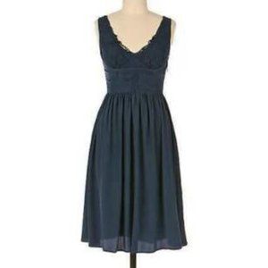 Anthropologie Lil Lace Silk Navy Indigo Blue Dress Size 8 RARE